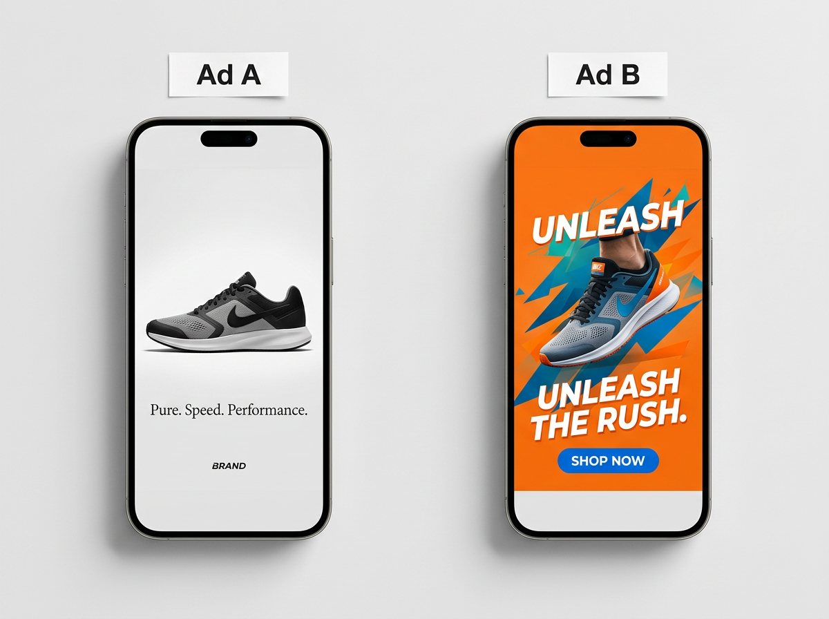 Two ad creatives A and B shown side by side for ad testing