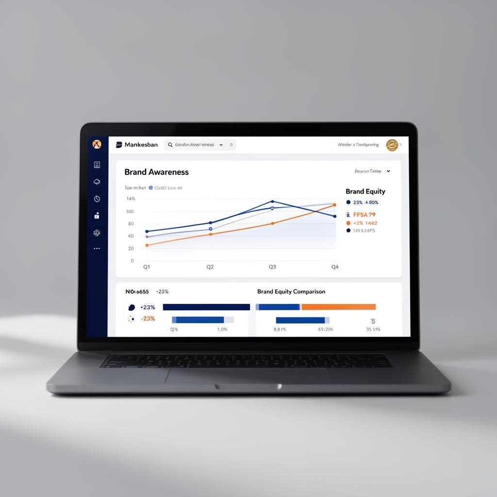 Brand health tracking dashboard comparing your brand against two competitors across awareness, consideration and equity