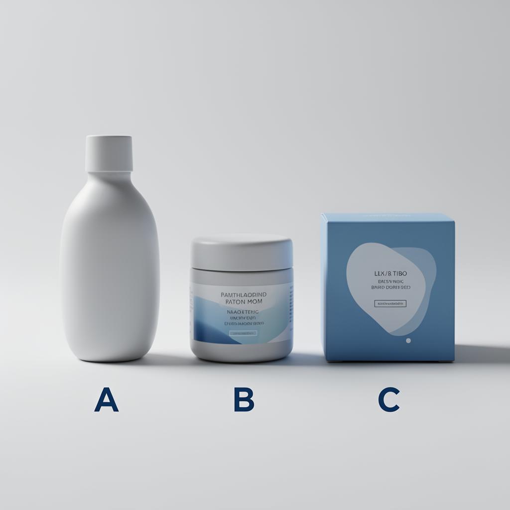 Three product variants A, B and C compared side by side in a market research study