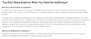 Client review of SurveySensum survey tool on G2 Platform