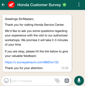 SurveySensum template for WhatsApp survey