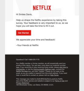 How Netflix prompts its customer to participate in the survey