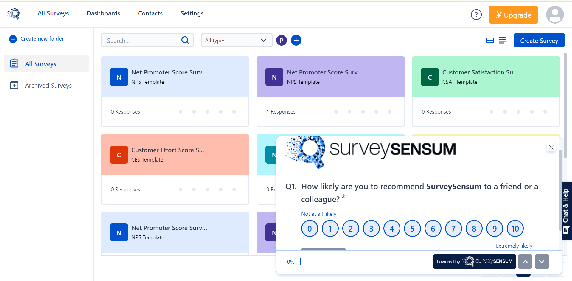 The image shows an in-app survey on the SurveySensum.