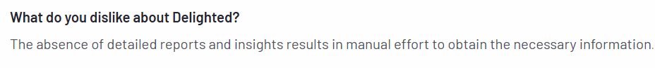 A screenshot of a customer review on Delighted from the G2 platform