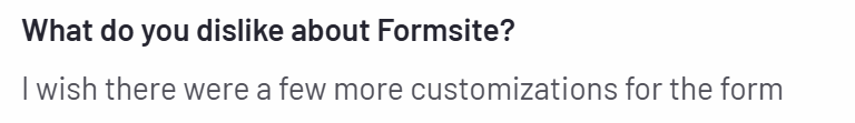 The image shows a customer review on the G2 platform of Formsite