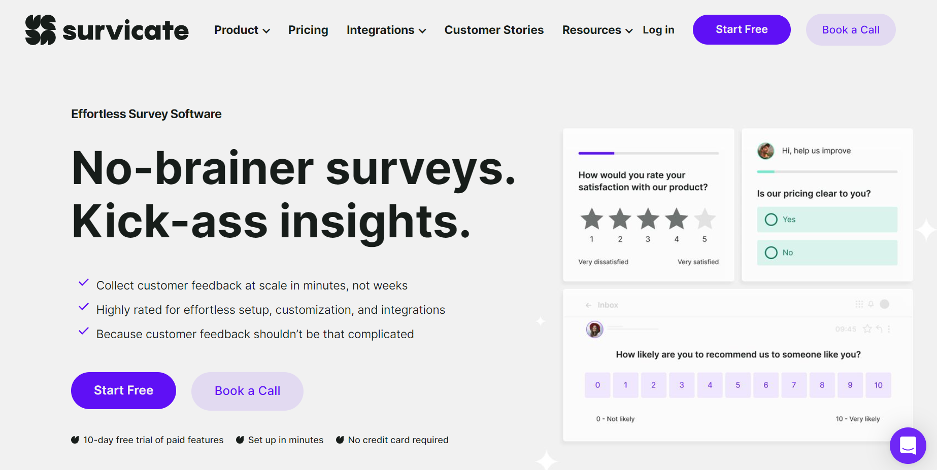 This is the image of the Survicate homepage - the eleventh customer feedback tool in this list.