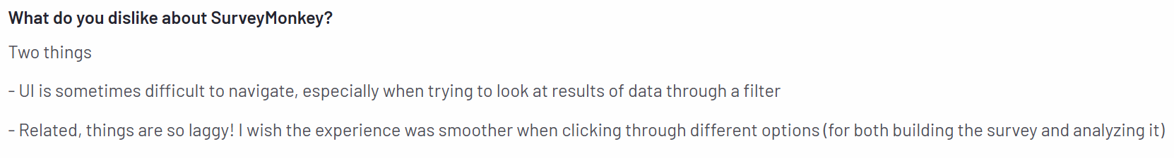 A screenshot of a customer review on SurveyMonkey from the G2 platform
