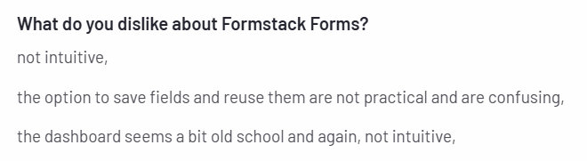 The image shows a con of Formstack.