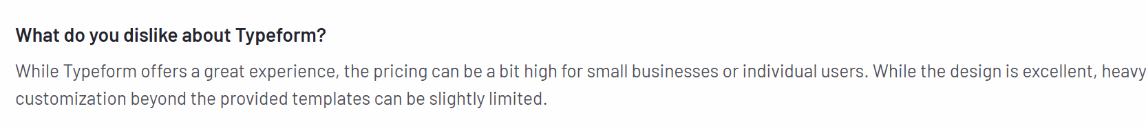 User review criticizing Typeform for expensive and frequently changing pricing plans