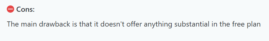 Cons of Typeform highlighting limited reporting features requiring external tools like Google Sheets for deeper UX analysis