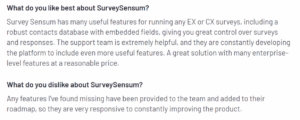Customers providing their insights about what they like and dislike about SurveySensum