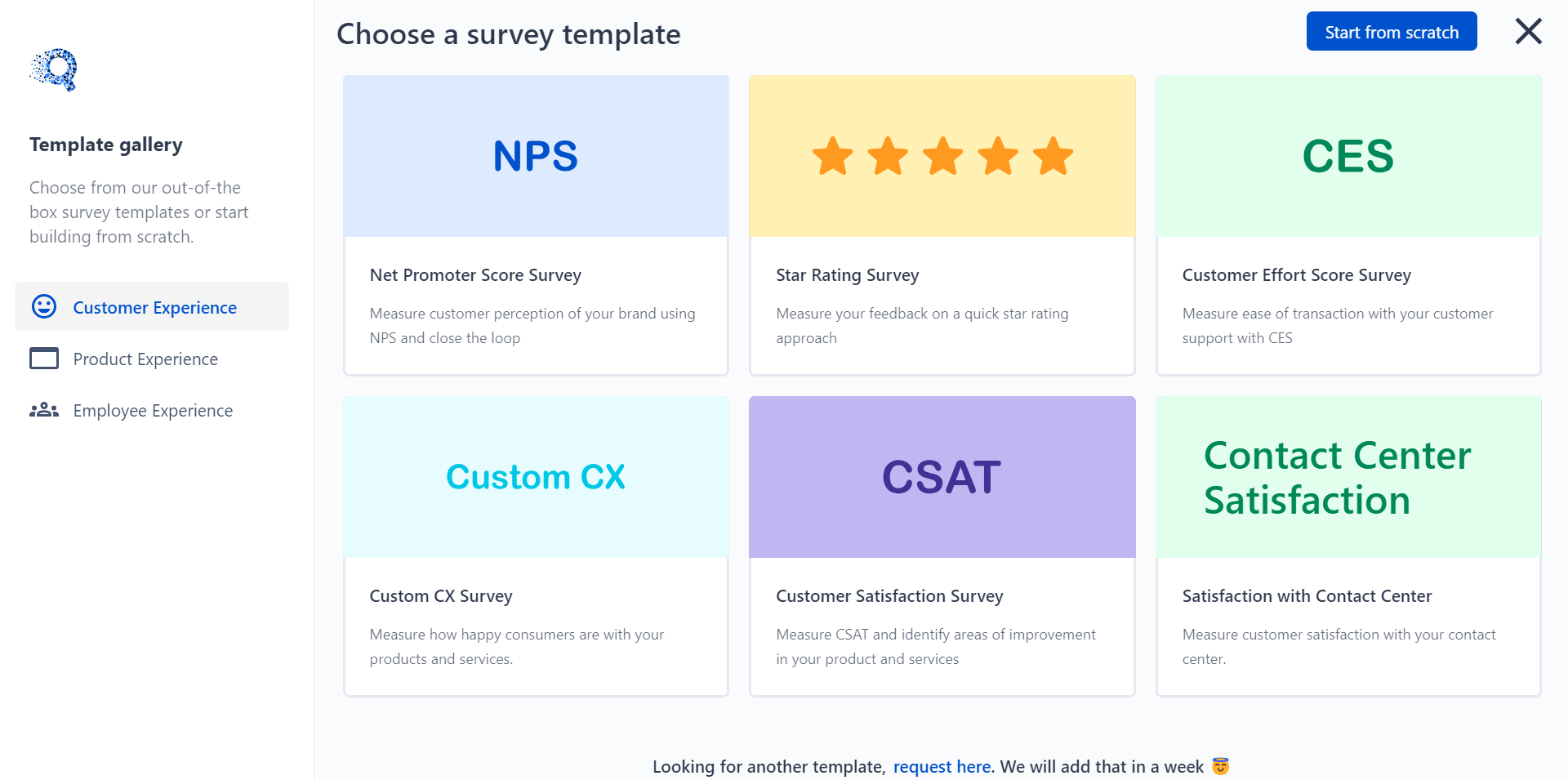 The image shows SurveySenusm in-built survey templates 