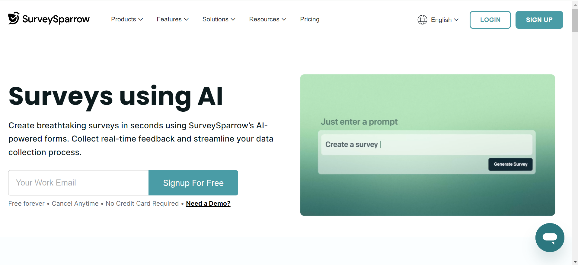 An image showing the SurveySparrow homepage - the eleventh Jotform alternative