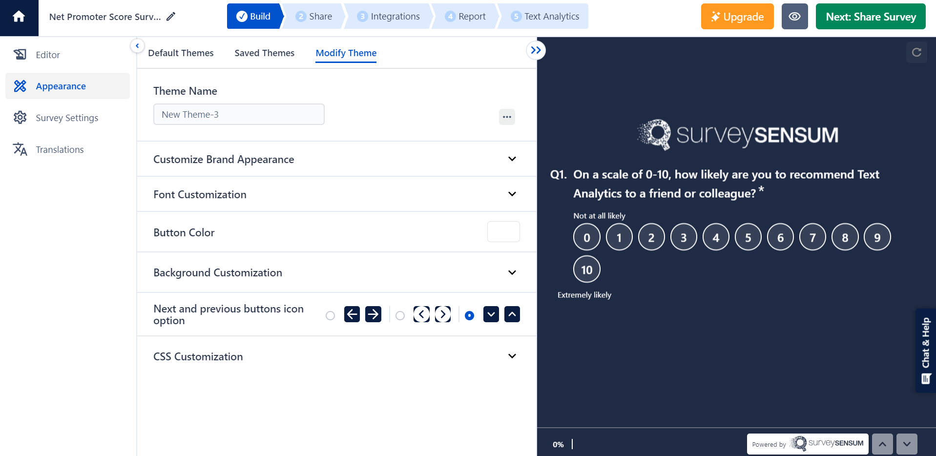 This is the image of the personalization element of the SurveySesnum survey builder tool. 