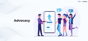 An image showing the fifth stage of customer journey mapping that is advocacy stage where happy customers spread good word of mouth and share their positive experience to others to bring new clients