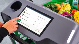 The image showcases how Amazon integrated technology in their Amazon Fresh Stores to enhance the in-store experience with Dash Cart.