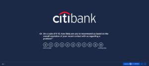 Image of post-interaction support survey by Citibank created on SurrveySensum representing post-interaction support survey as one of the most important types of customer satisfaction surveys.