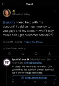 This image shows how quickly the Spofity team resolved the issue of a customer raised over Twitter.