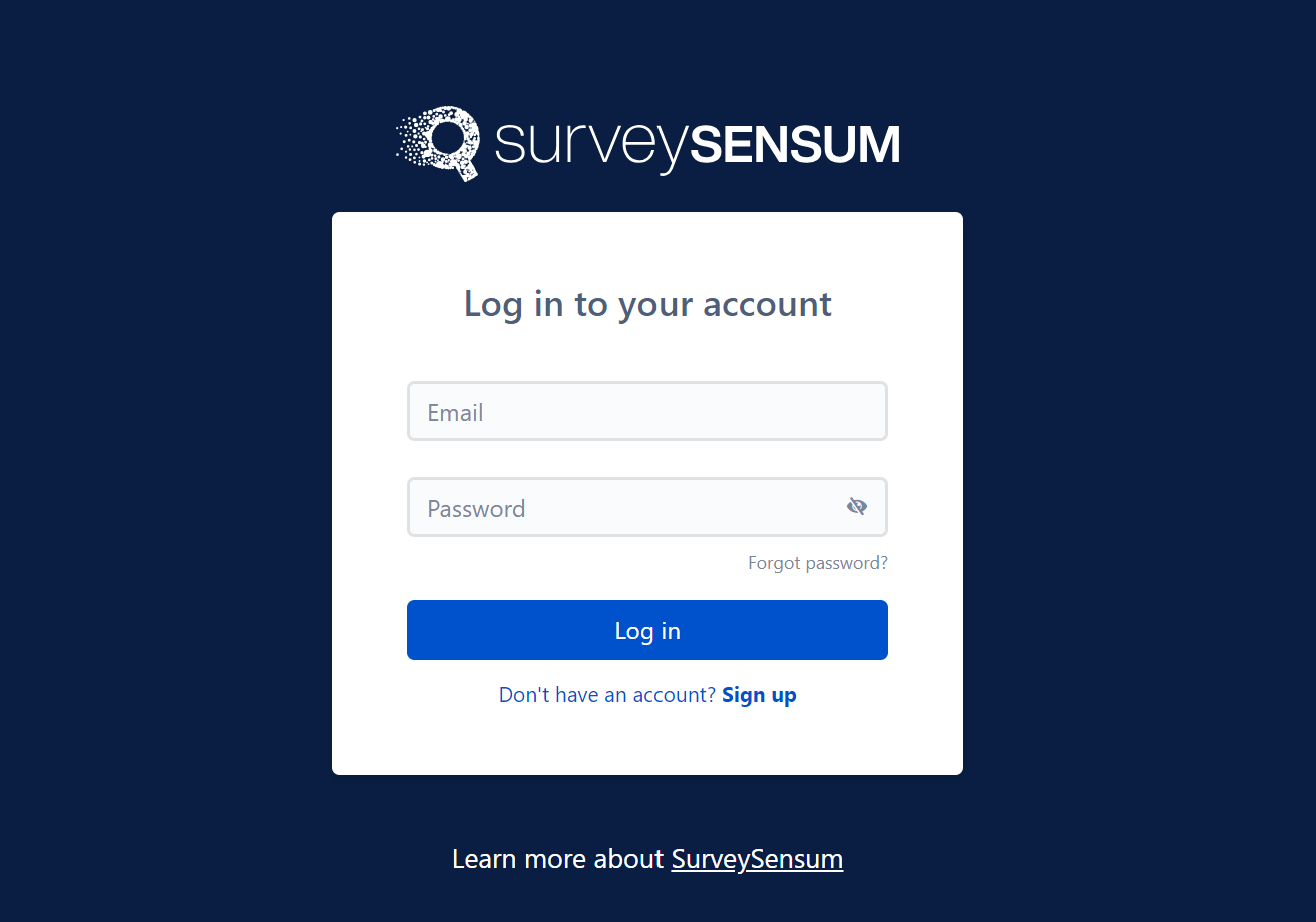 the image shows the login page in SurveySensum survey tool