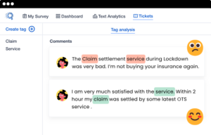 The image shows the Text Analytics tool of SurveySensum which is used for analyzing feedback