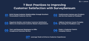 An image showing 7 best practices to improving customer satisfaction with SurveySensum tool