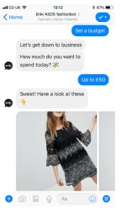 This image shows ASOS "Enki" virtual assistant guiding customers through the shopping experience as one of the retail customer experience examples
