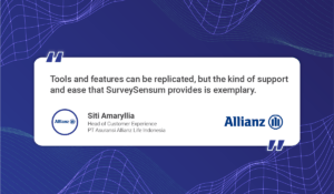 An image showing Allianz’s review on SurveySensum tool delivering the best customer service. It is also highlighting customer service as one of the factors that can influence customer satisfaction. 