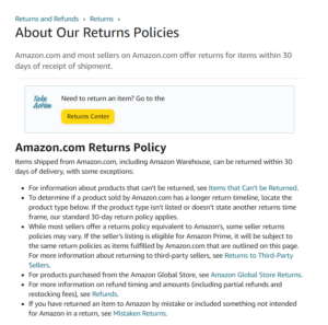 The image shows areturn policy page of Amazon as one of the retail customer experience strategy