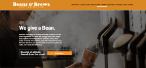 An image of Bean & Brews website