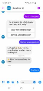 The image shows Decathlon Chatbot support