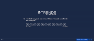 A NPS survey example image of Reliance Trends on the SurveySensum tool
