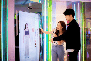 The image shows a smart-fitting rooms to improve Retail Customer Experience