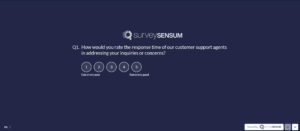 This image shows the survey question designed for a Customer Support Survey on the SurveySensum platform