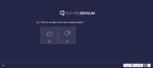 This image shows the survey question designed for a Product Review Survey on the SurveySensum platform