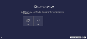 This image shows the survey question designed for a Purchase Confirmation Survey on the SurveySensum platform