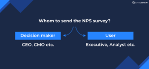 A flowchart in net promoter score B2B guide showing whom to send the NPS survey - decision maker and user 