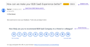 An Net Promoter Score B2B survey email survey example image created on SurveySensum tool 