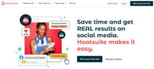 An image showing hootsuite homepage
