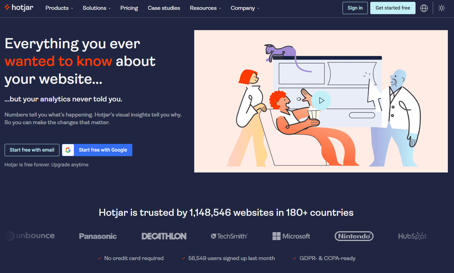 The image is of the Hotjar homepage, a CSAT tool for measuring customer satisfaction. 