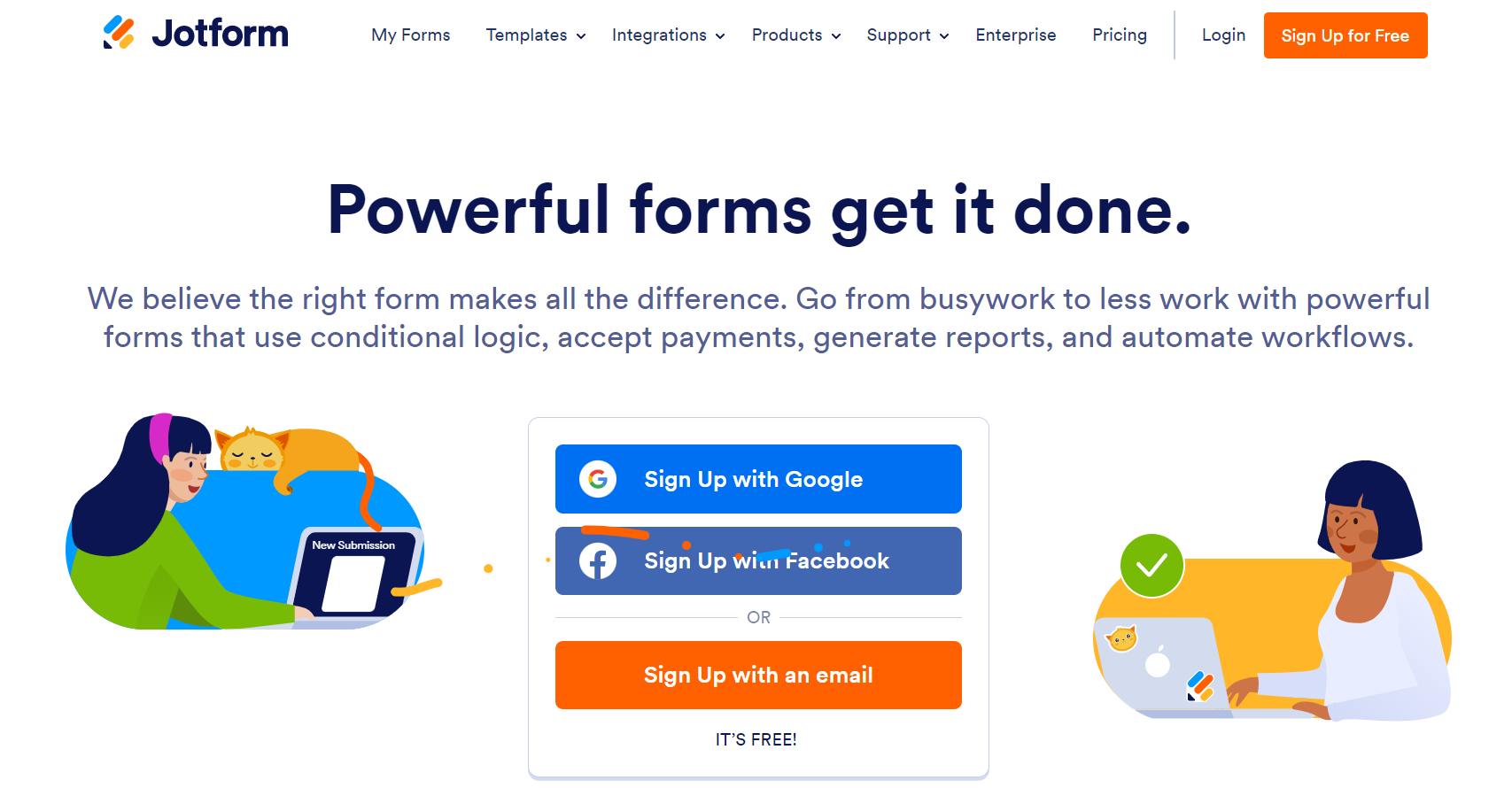 The image is of the Jotform homepage, a CSAT tool for measuring customer satisfaction. 