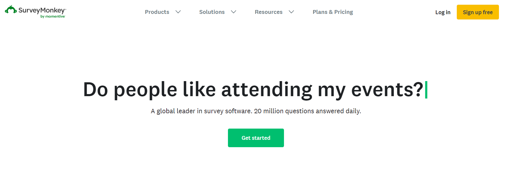 The image is of the SurveyMonkey homepage, a CSAT tool for measuring customer satisfaction.