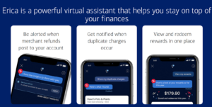 The image shows the Bank of America’s virtual assistant, Erica