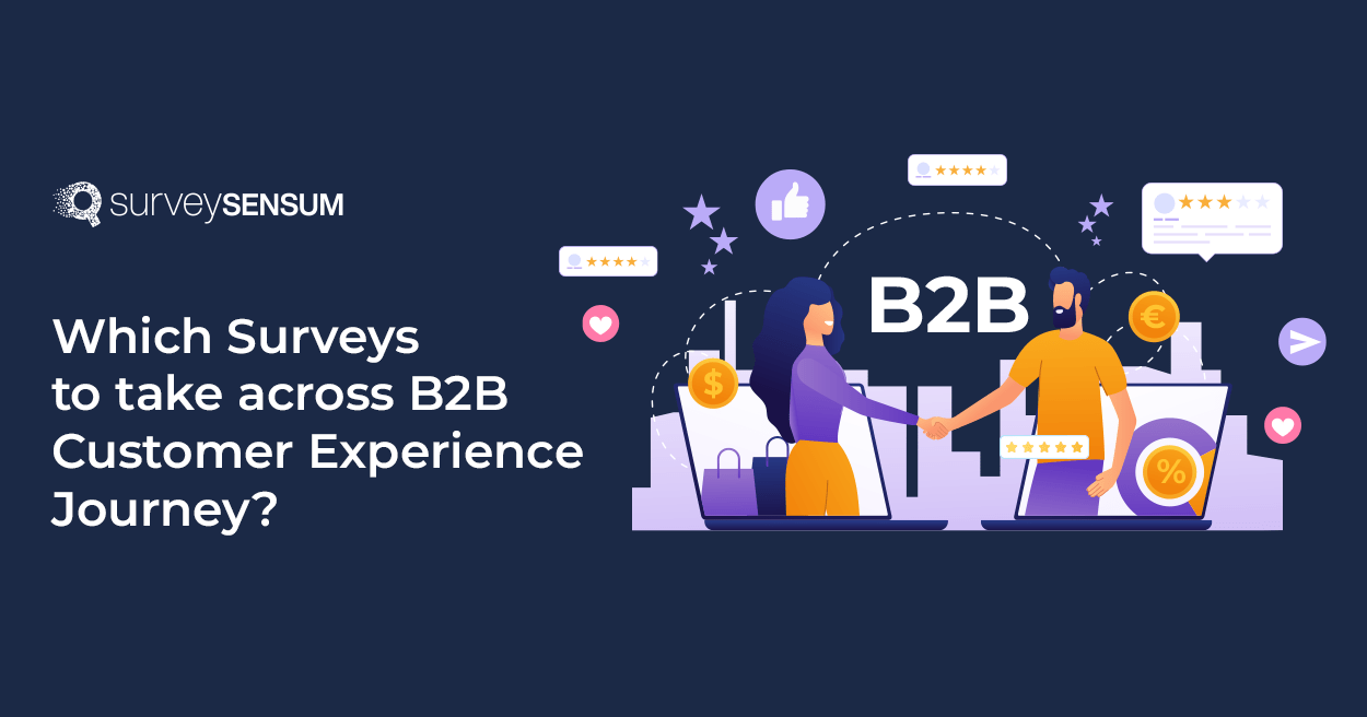 The banner image of the blog on the topic - Which surveys to take across the B2B customer experience journey?