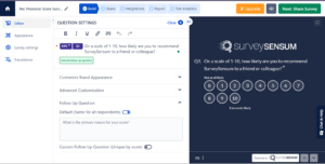 The image shows how to customize your NPS survey