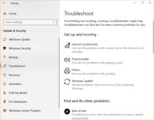 The image shows Microsoft's ‘Windows Troubleshooters’ page 