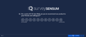 An image showing the Product NPS survey created on the SurveySensum tool asking how likely are you to recommend this product to a friend or colleague on an 11-point scale 