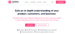 The image showing the homepage of SatisMeter, the seventh B2B SaaS Feedback tool