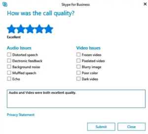 The image shows a survey by Skype asking for customer satisfaction with the call
