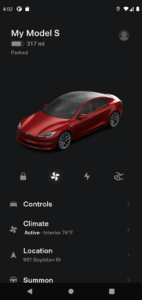 The images show Tesla’s mobile app