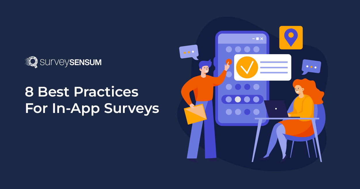 This is the banner image of 8 Best Practices For In-App Surveys. Here the team members are discussing on how to improve in-app surveys of their app.